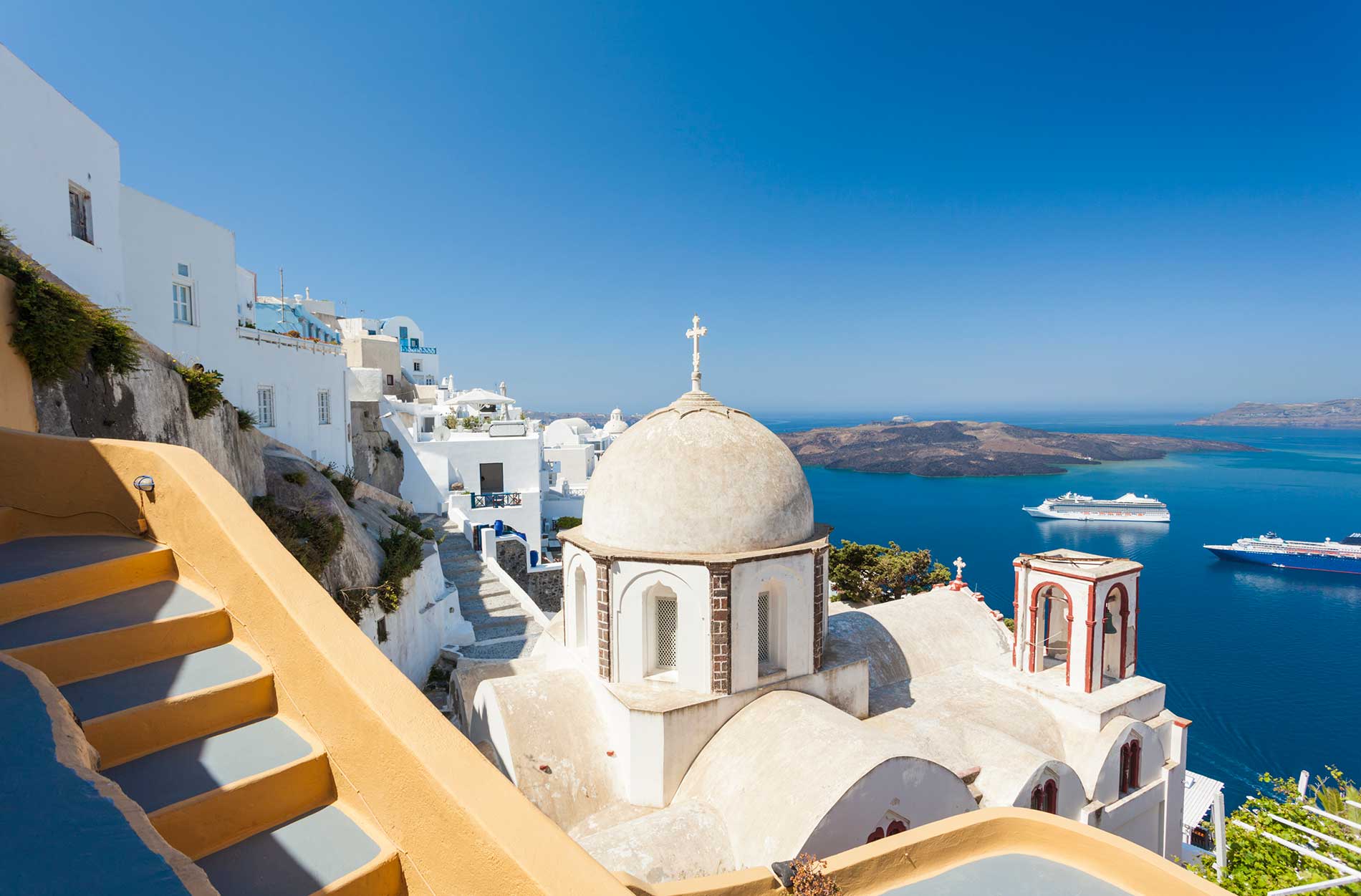 Fira village, Santorini — a popular Greek cruising destination